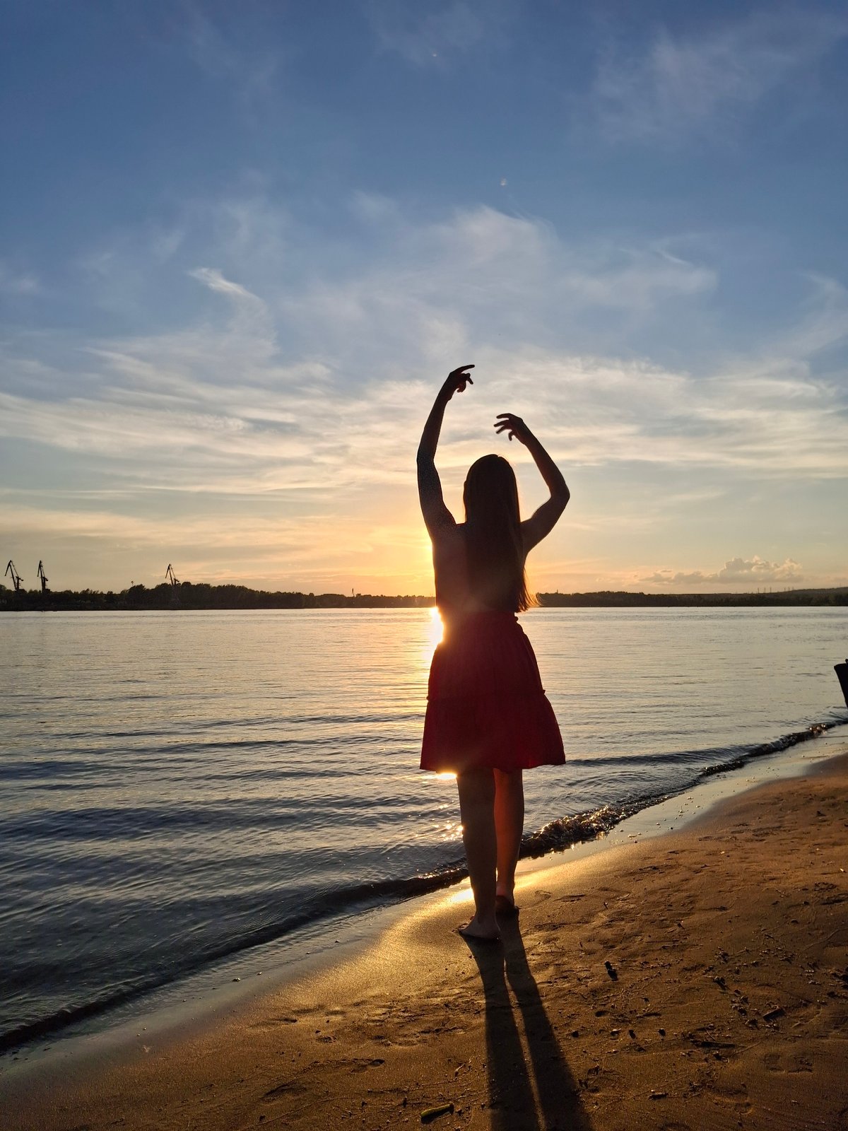Golden hour on the Kama River shore in Chaikovsky
