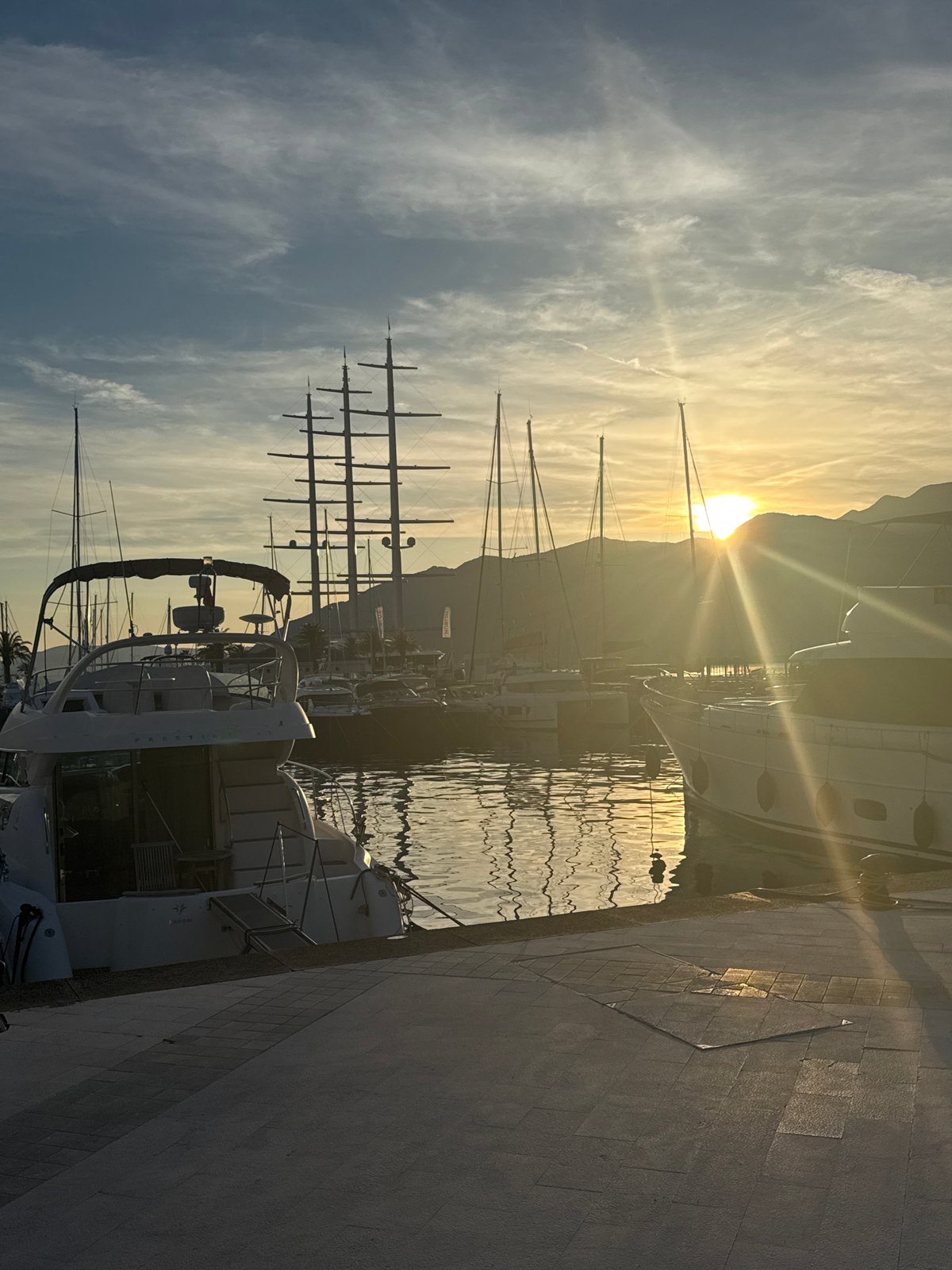 Evening scenes captured at Tivat marina during golden hour