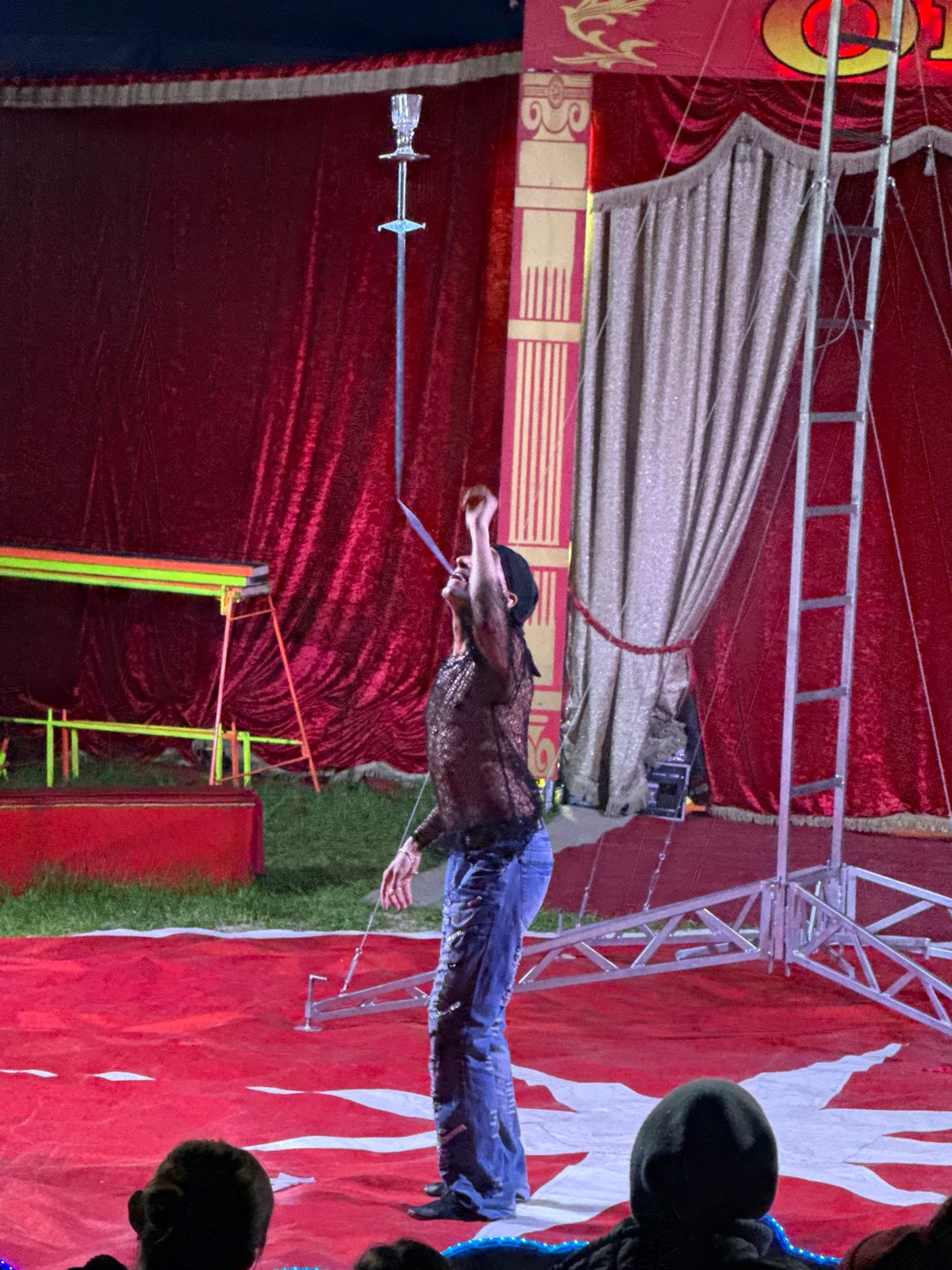 Circus performer juggles rings while balancing in Stara Zagora