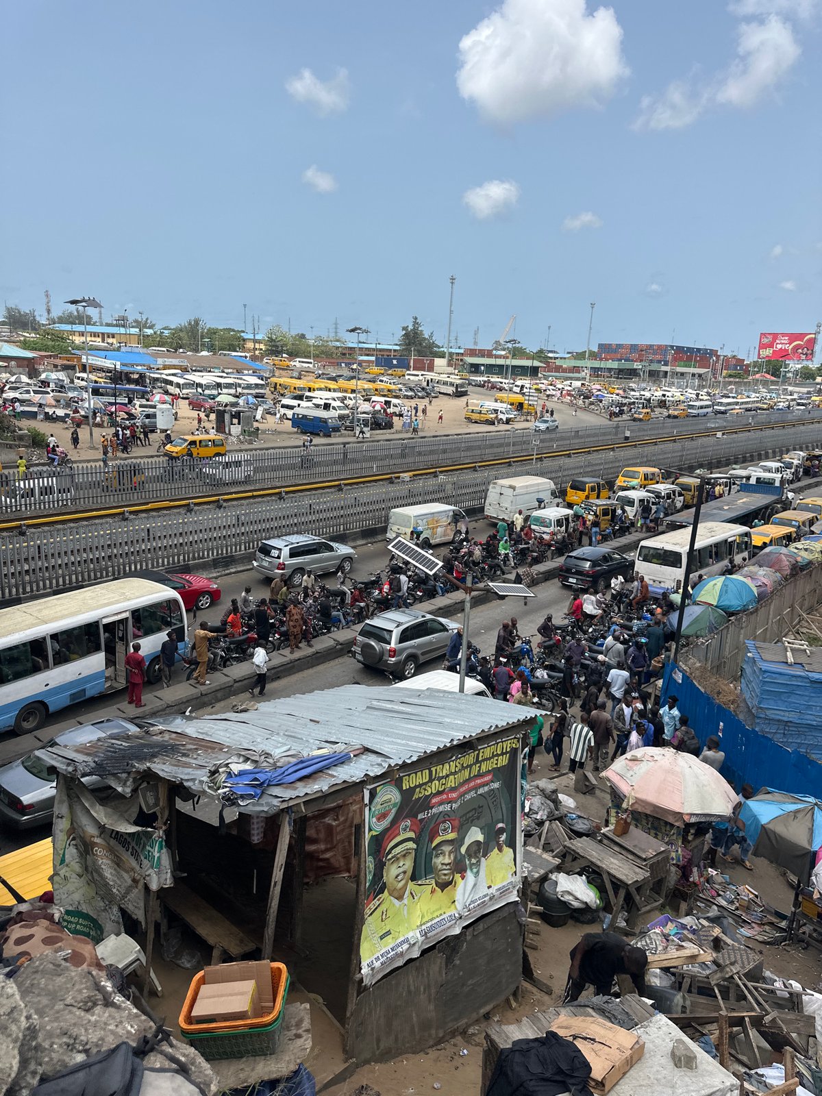 Lagos traffic congestion observed near construction site and market