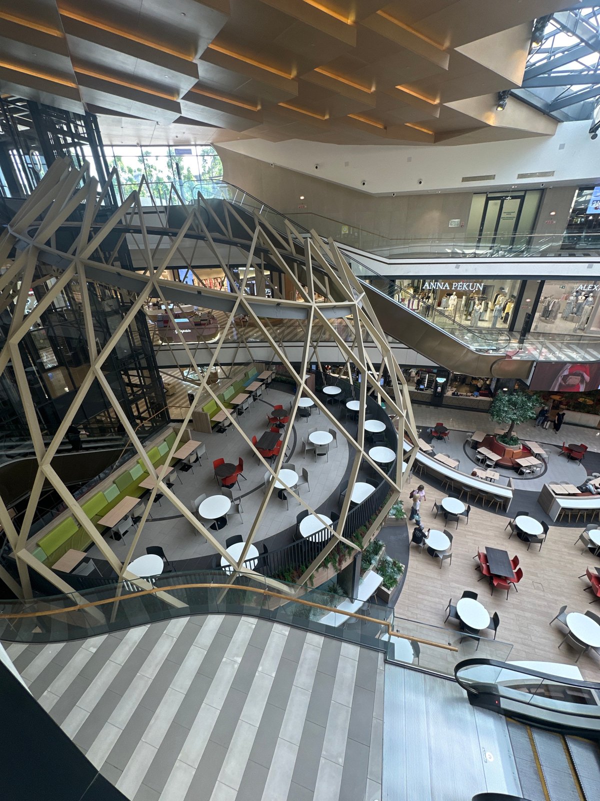 Morning documentation of Ukrainian shopping mall and restaurant interiors