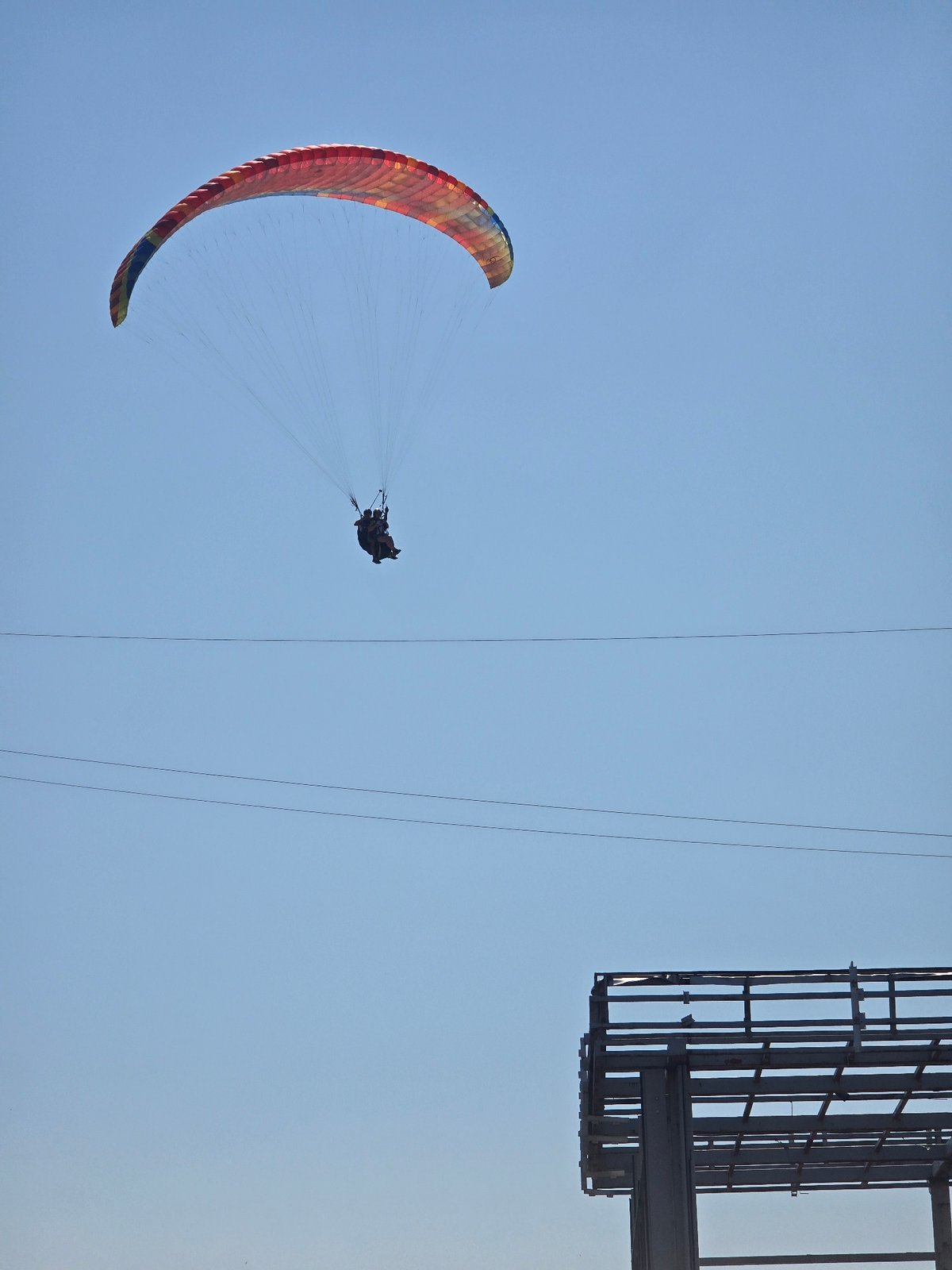 Tandem paragliding above the Montenegrin coast near Sveti Stefan