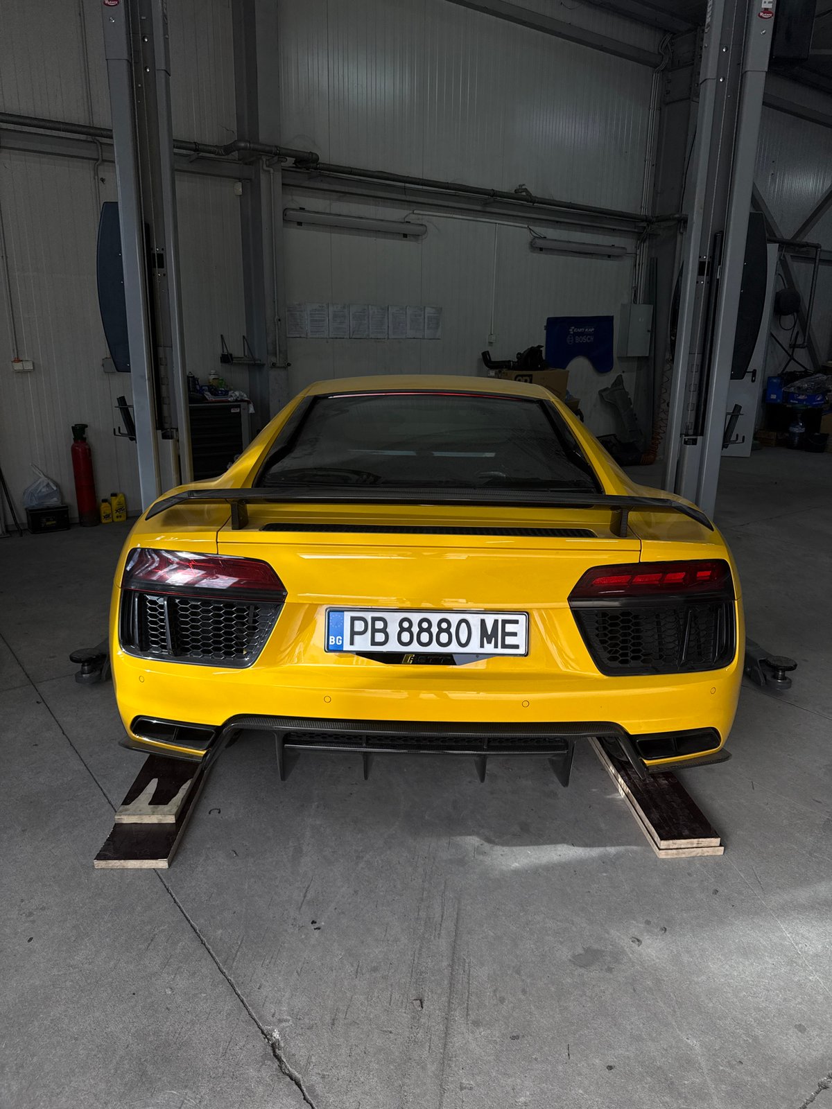 Yellow Audi R8 serviced at Plovdiv auto repair shop