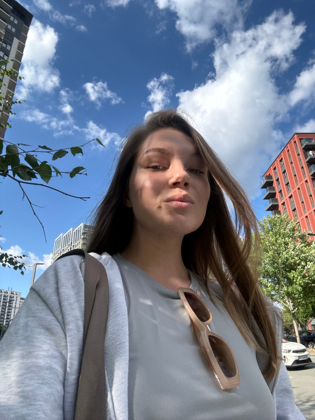 Woman takes selfies around Belgrade waterfront district