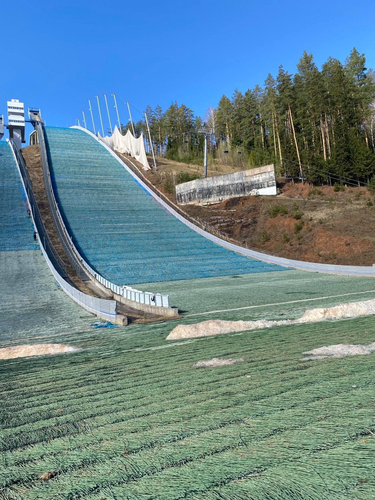 Summer ski jump training facility observed in Прикамский, Russia