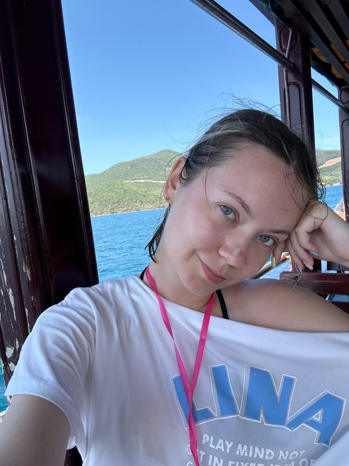 Woman takes selfie on boat off Nha Trang coast
