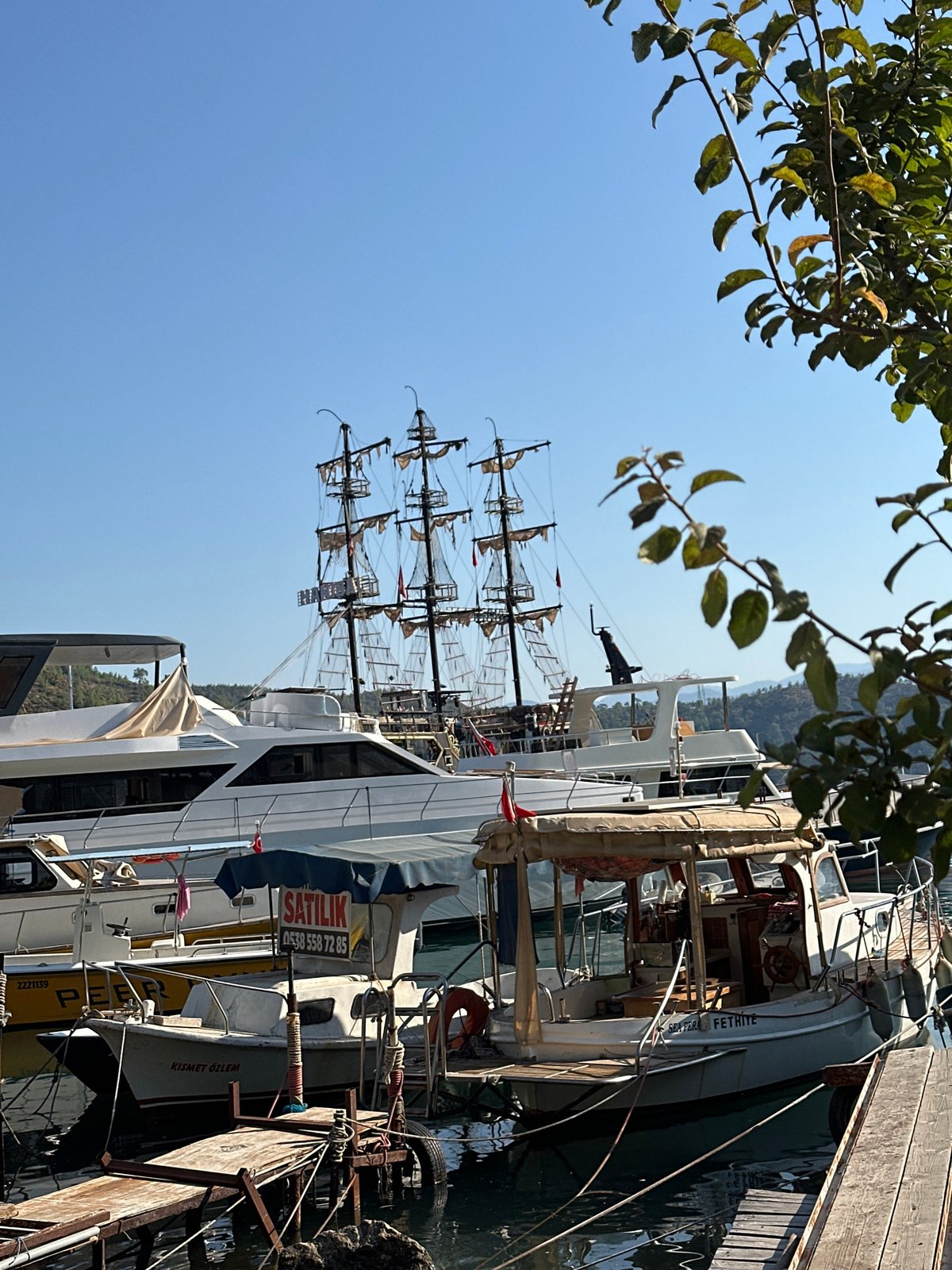 Fethiye harbor and boatyard on a busy summer morning