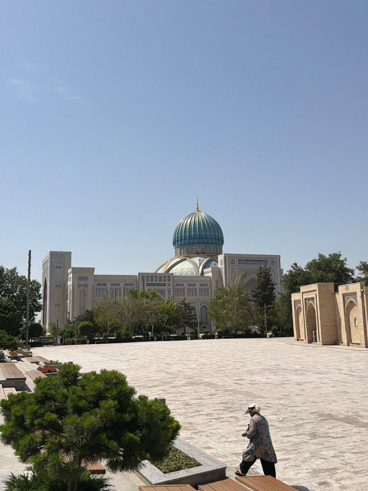 Early morning tourists explore historic Islamic complex in Tashkent