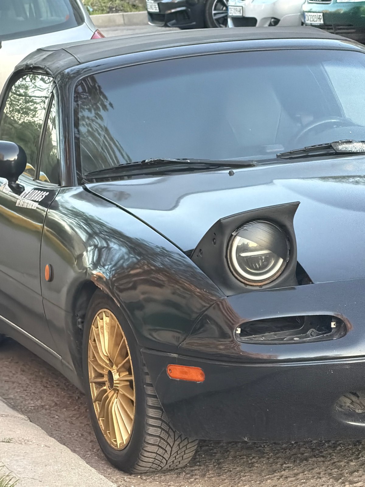 Modified Mazda Miata with decorative fangs spotted in Sofia