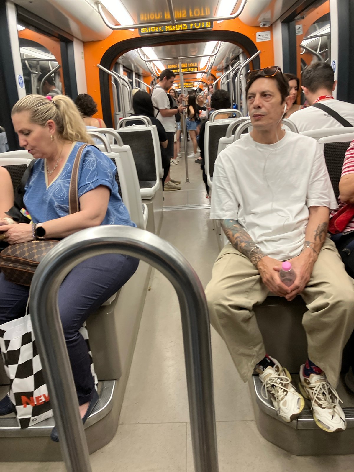 Transit ride, a baby gift display, and a relaxed dog