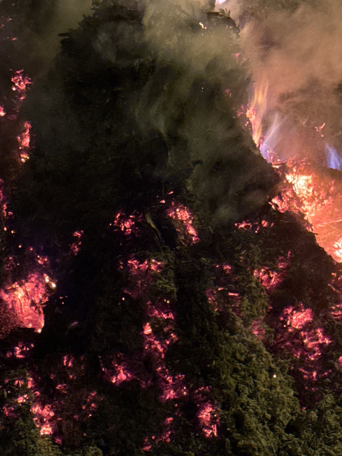 Large bonfire burns in construction zone in Vietnam