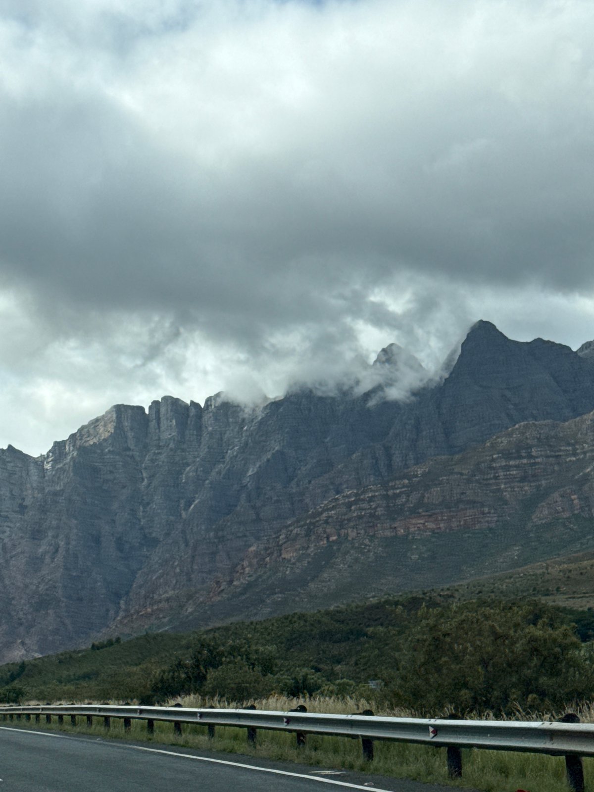 Mountain landscape photographed from vehicle in South Africa
