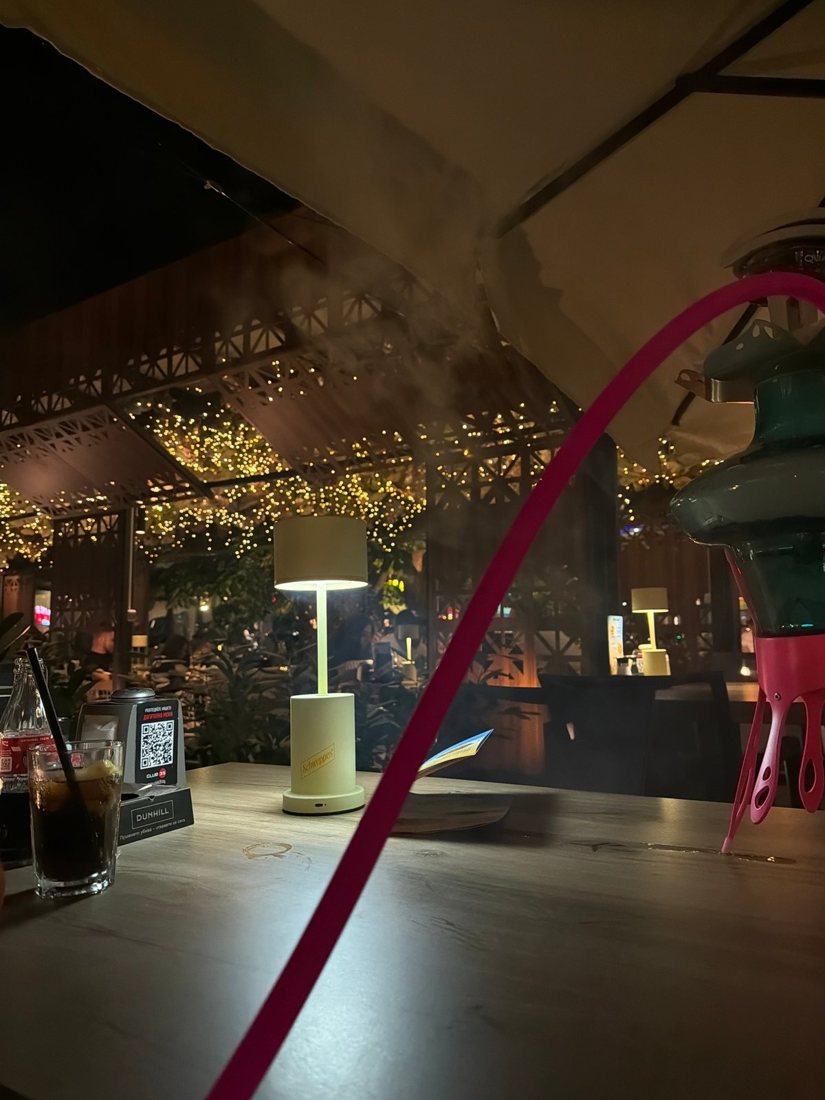 Summer evening at a Sofia outdoor lounge, drinks and hookah