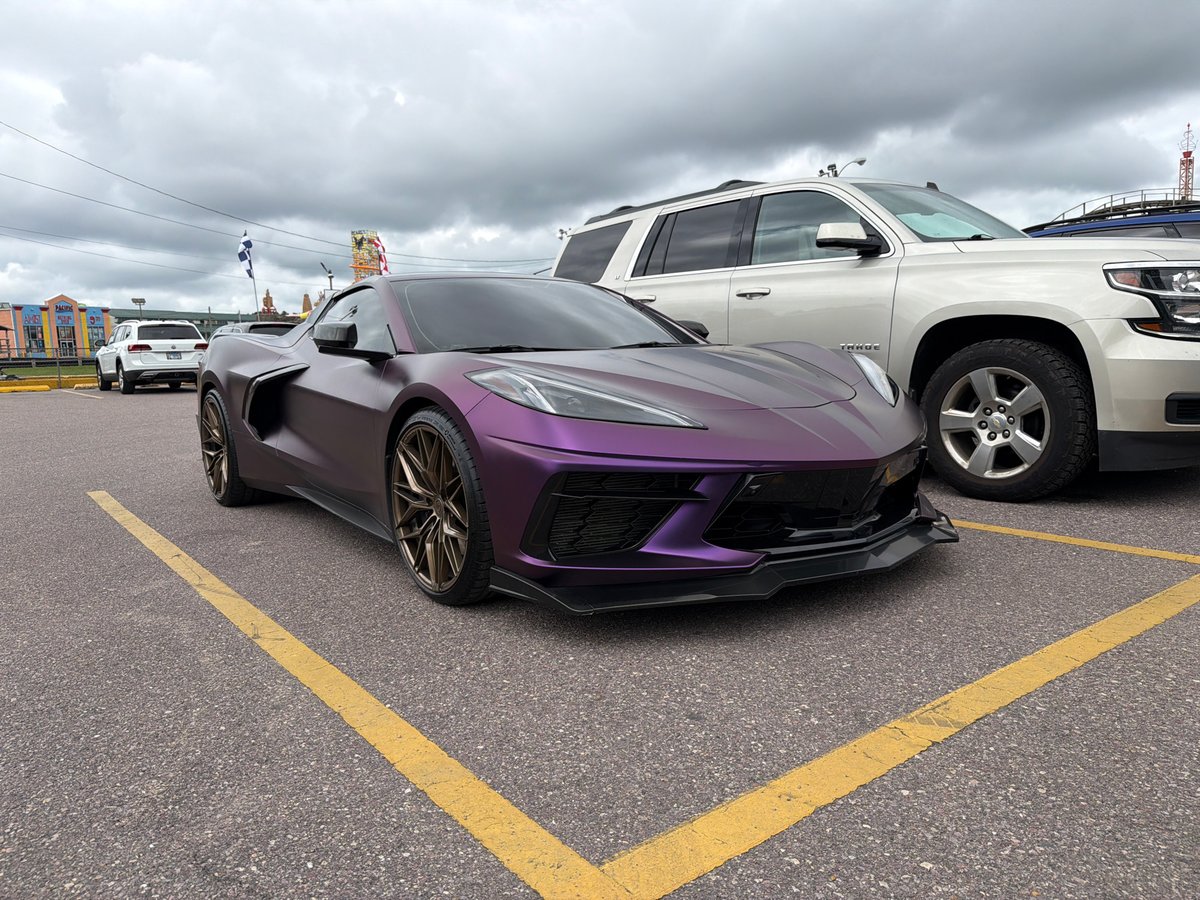Matte purple Corvette C8 parked in Lake Delton lot