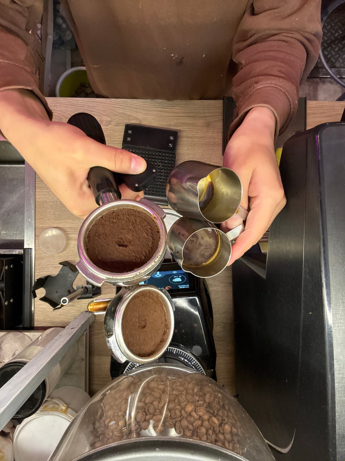 Morning moments: Coffee preparation and sleeping baby documented in Moscow