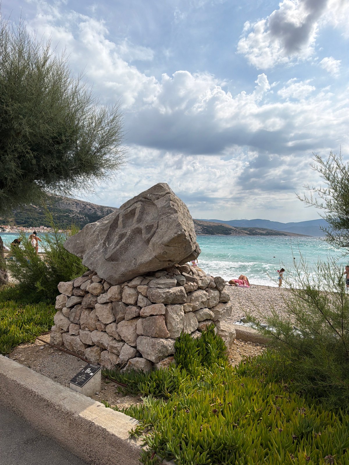Cloudy morning on the pebble beach at Baška, Croatia