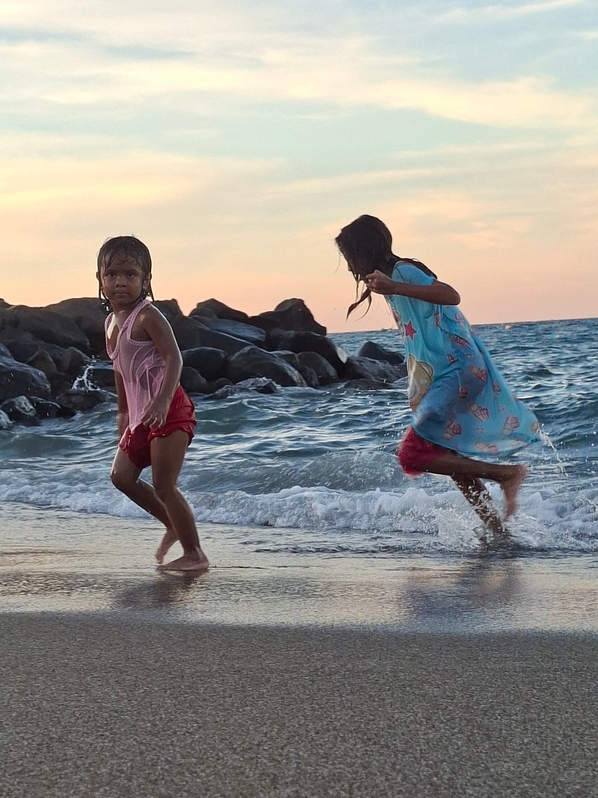 Evening beach life documented in Lhokseumawe, Indonesia