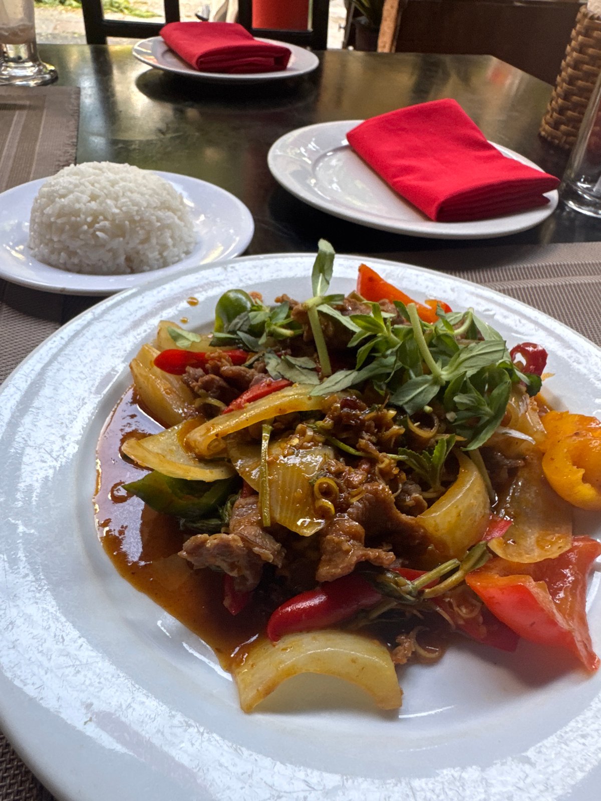 Morning dining experience documented with multiple cultural dishes