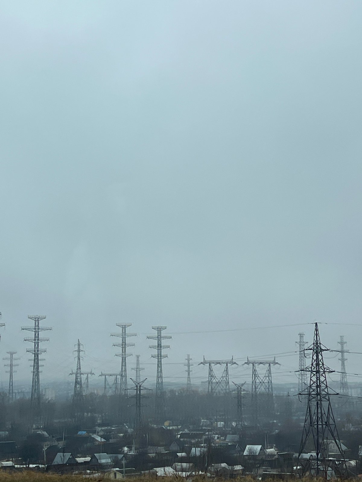 Power transmission towers observed in Chaikovsky residential area