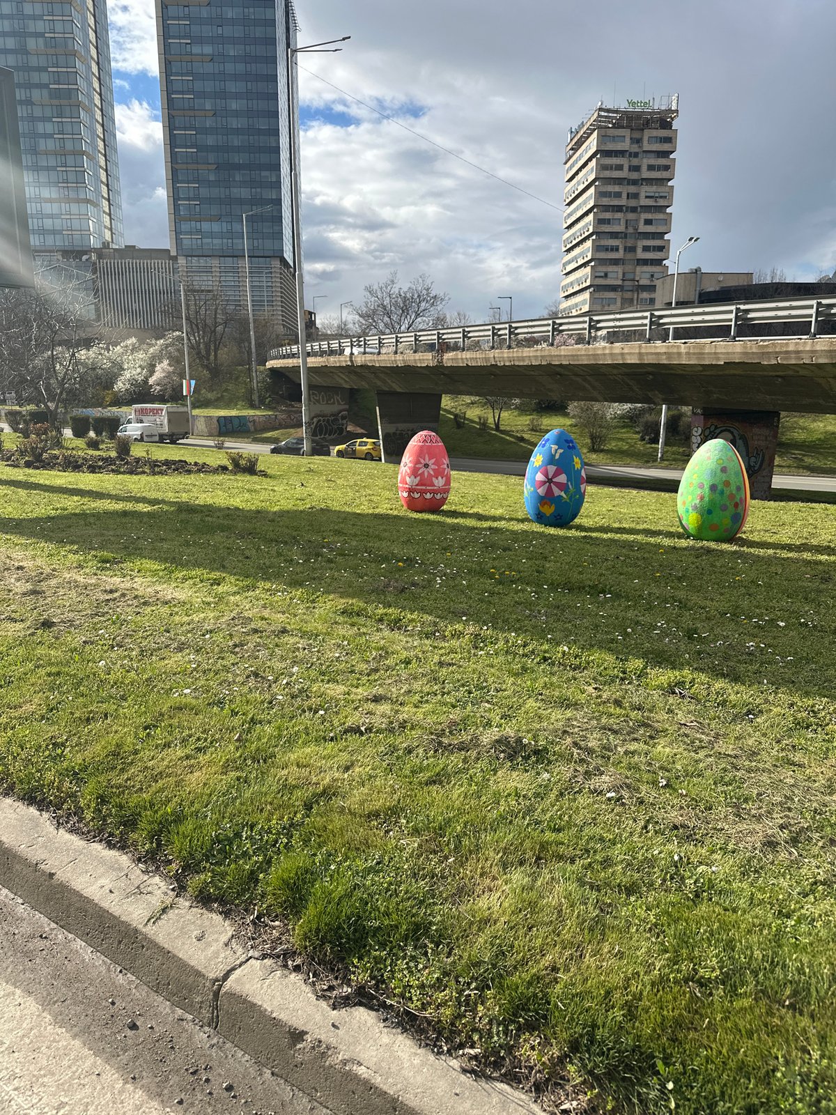 Decorative Easter eggs displayed in Sofia park