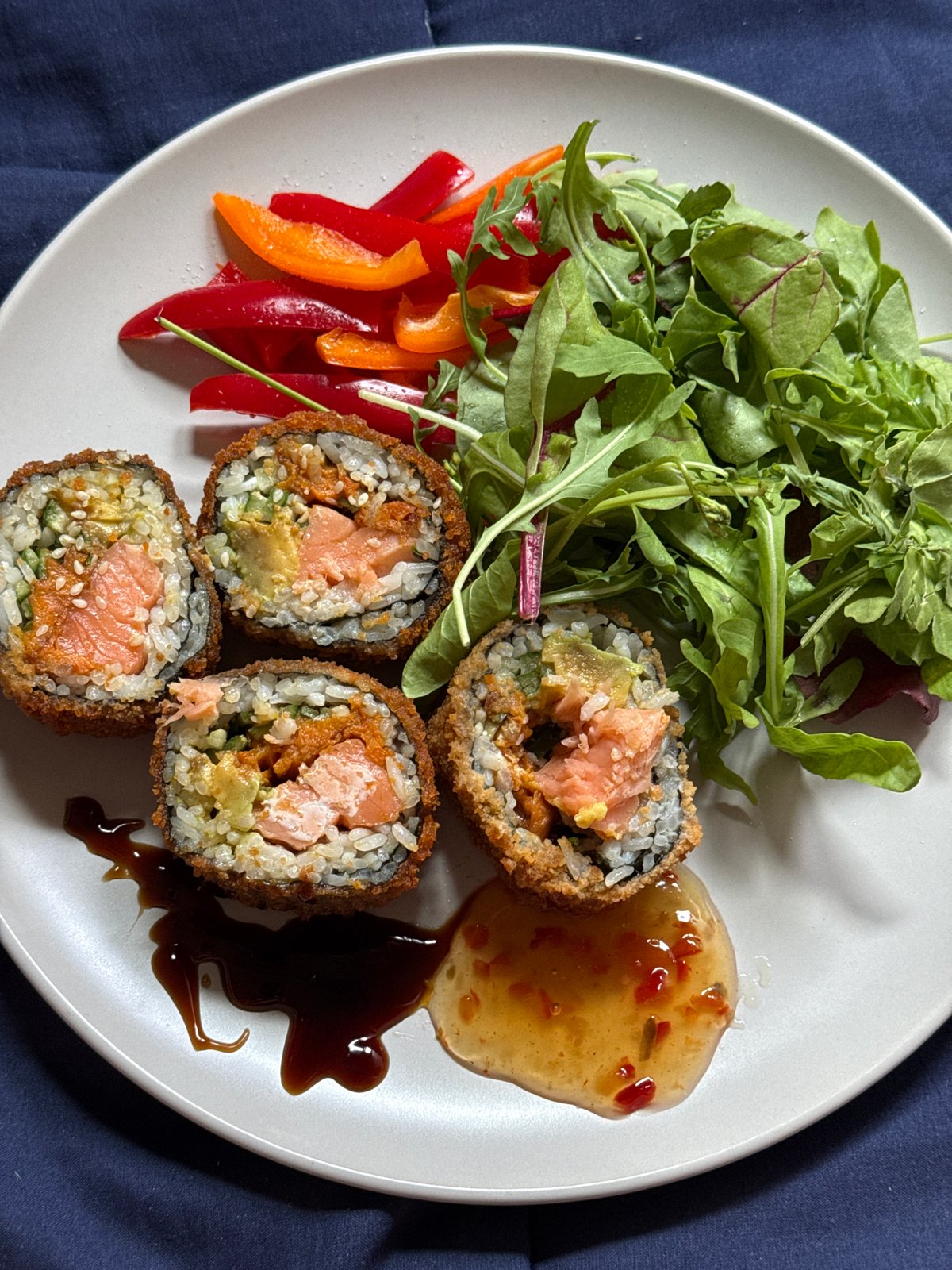 Deep-fried sushi meal photographed in Tel Aviv