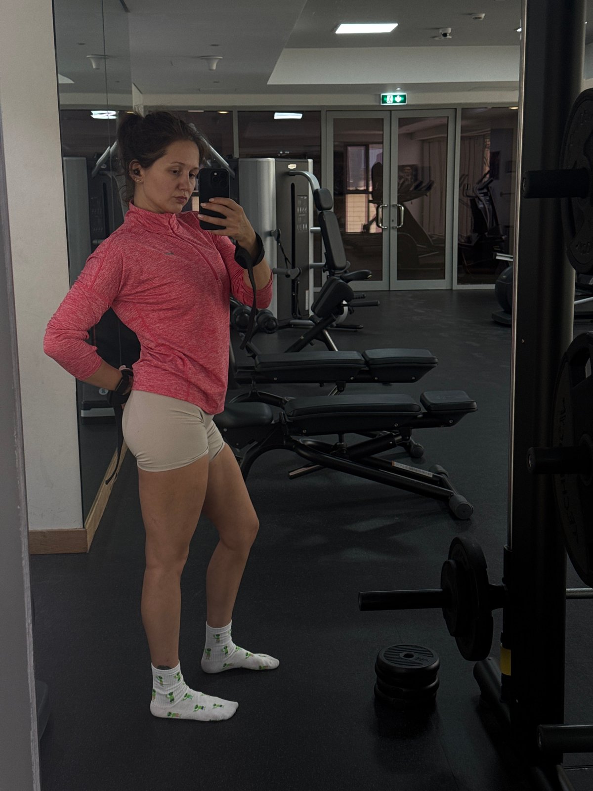 Gym-goer takes selfie among exercise equipment in Dubai