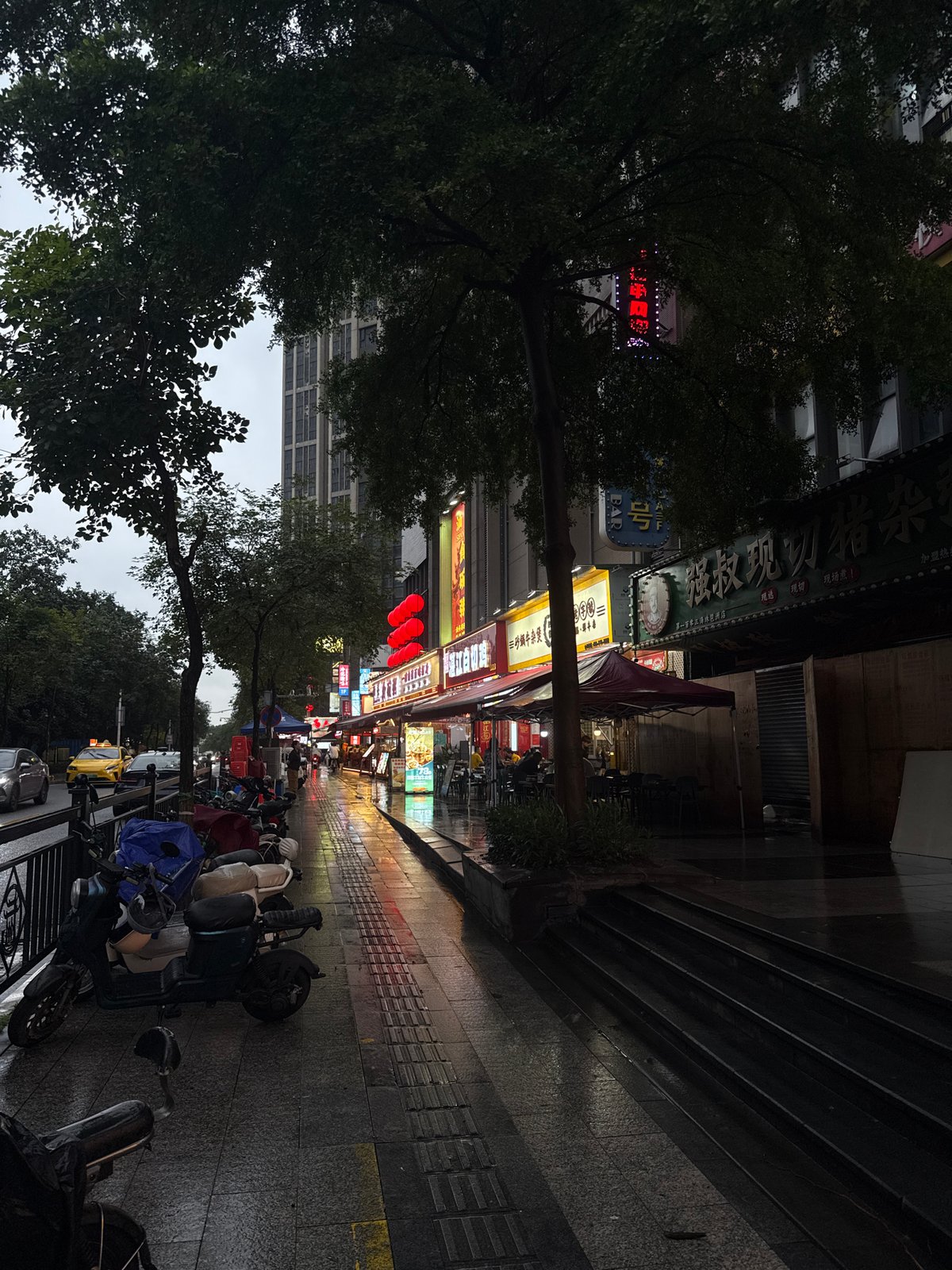 Rainy morning scenes across Haizhu District's urban core