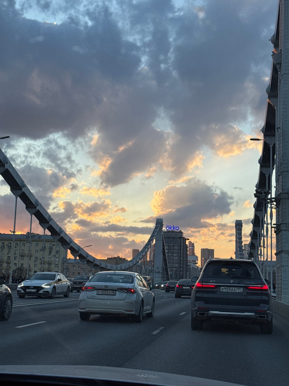 Vehicle captures Moscow bridge traffic view