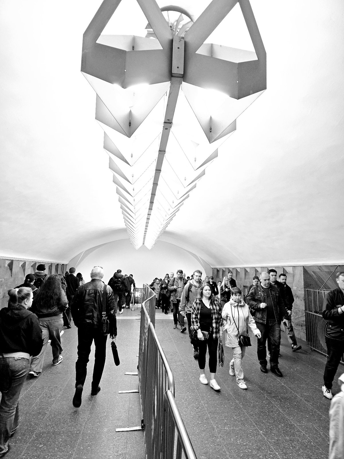 Morning commuters queue at Moscow metro station