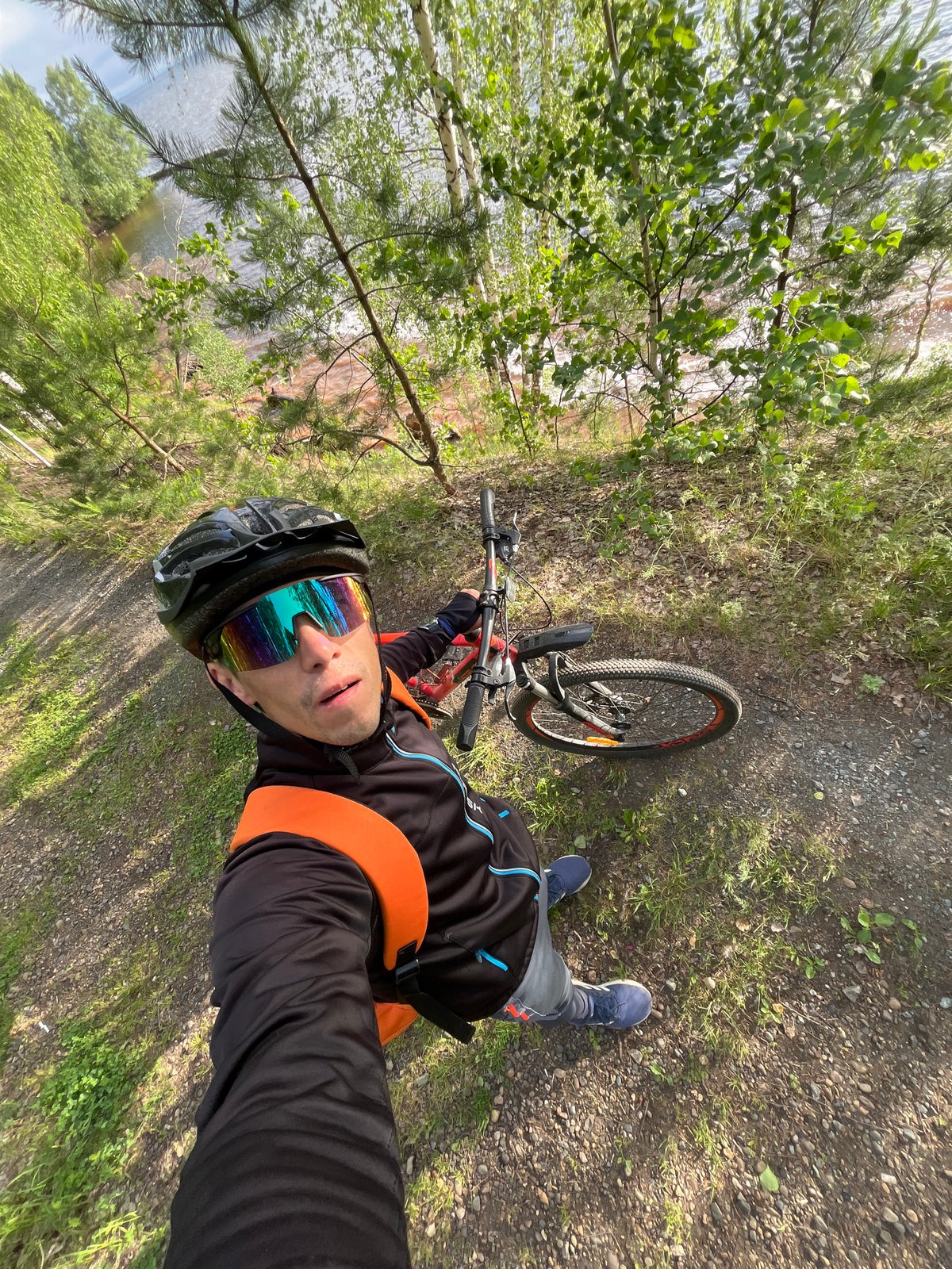 Cyclist documents early morning ride along Kama River in Russia