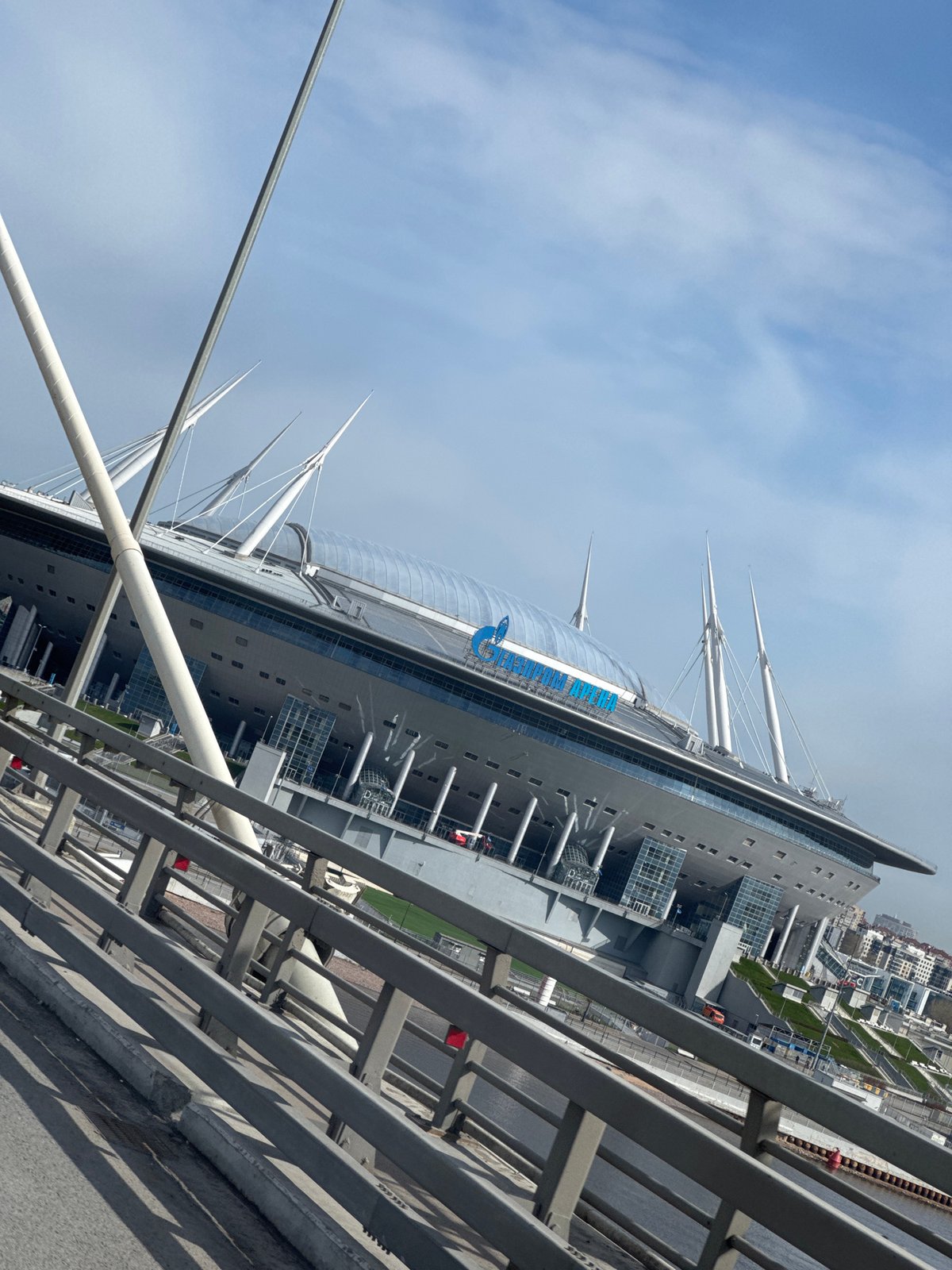 Modern stadium and bridge photographed in Saint Petersburg