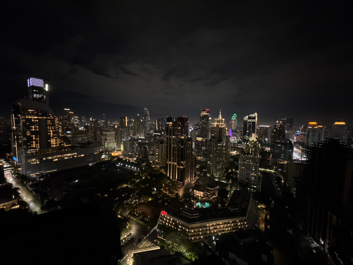 Bangkok skyline captured in nighttime aerial photography session