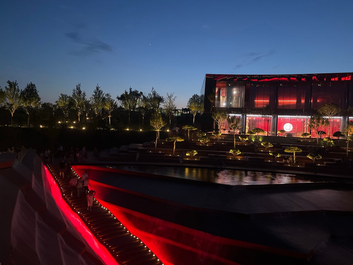 Evening documentation of illuminated Krasnodar park attractions and sculptures