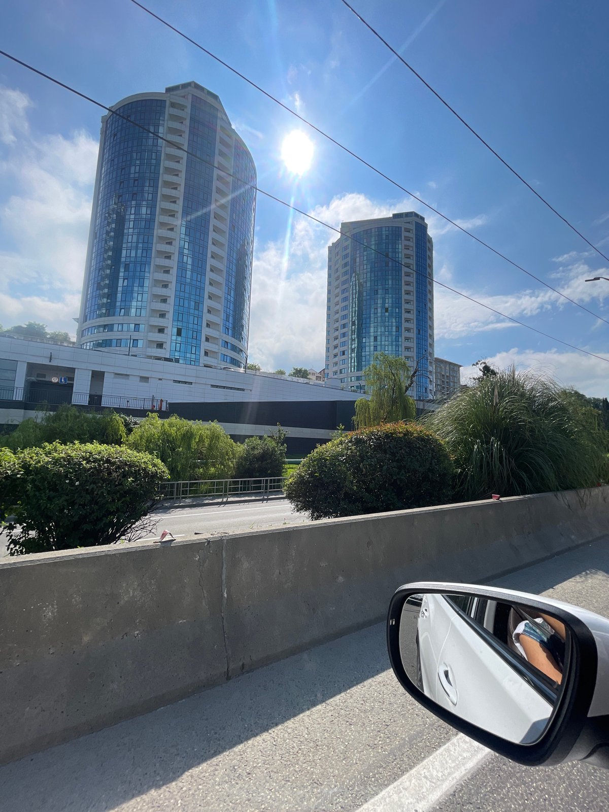 Morning views of residential buildings, supermarket in Sochi