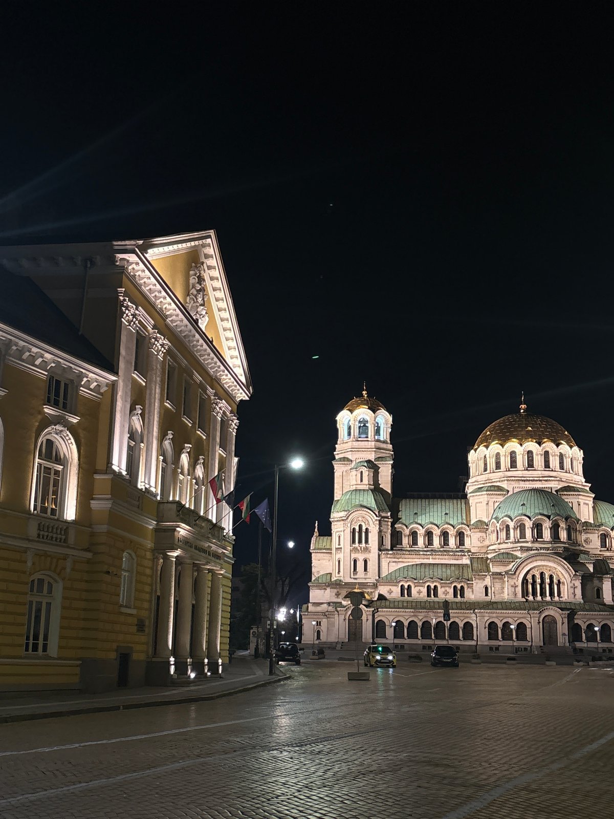 Night documentation of illuminated Sofia landmarks captured in nine minutes