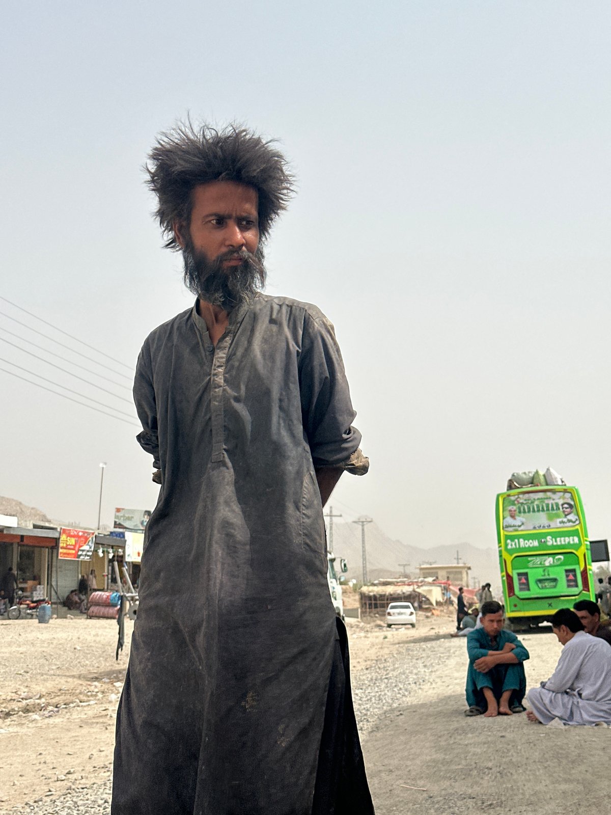 Street life and mosque construction in Khuzdar, Pakistan