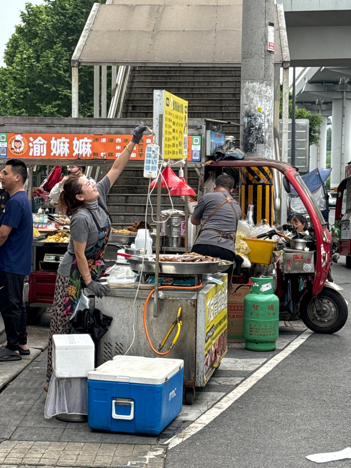Street food vendors serve matcha drinks in Chongqing tech zone