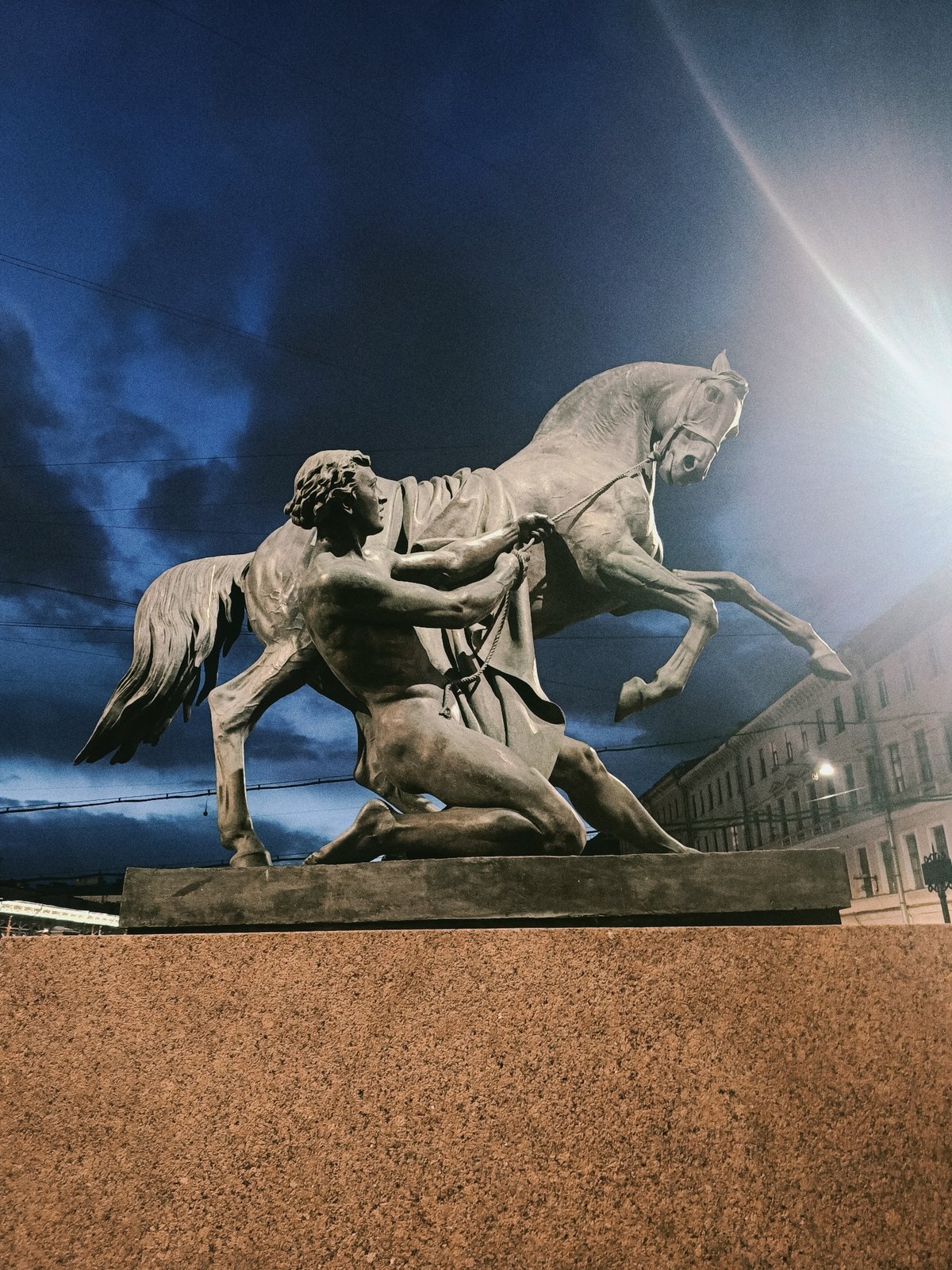 Nighttime tour captures illuminated Saint Petersburg landmarks and sculptures