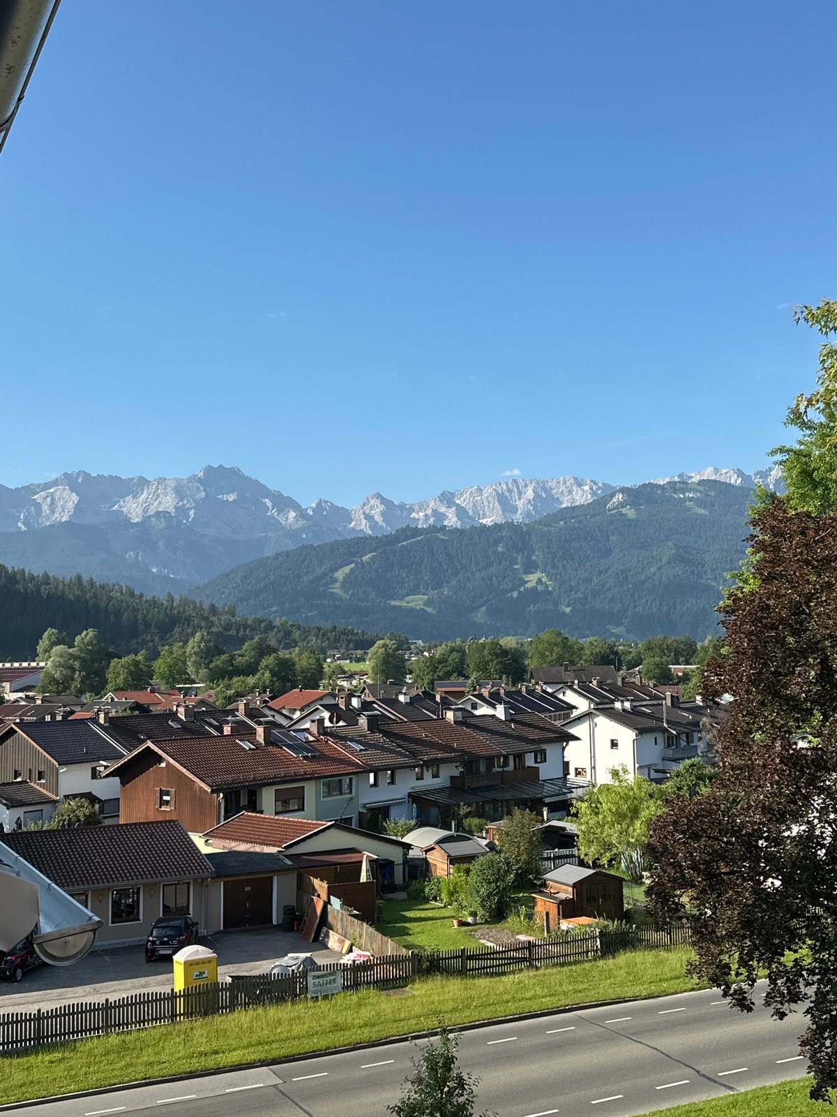 Morning balcony views over Garmisch-Partenkirchen and the Alps