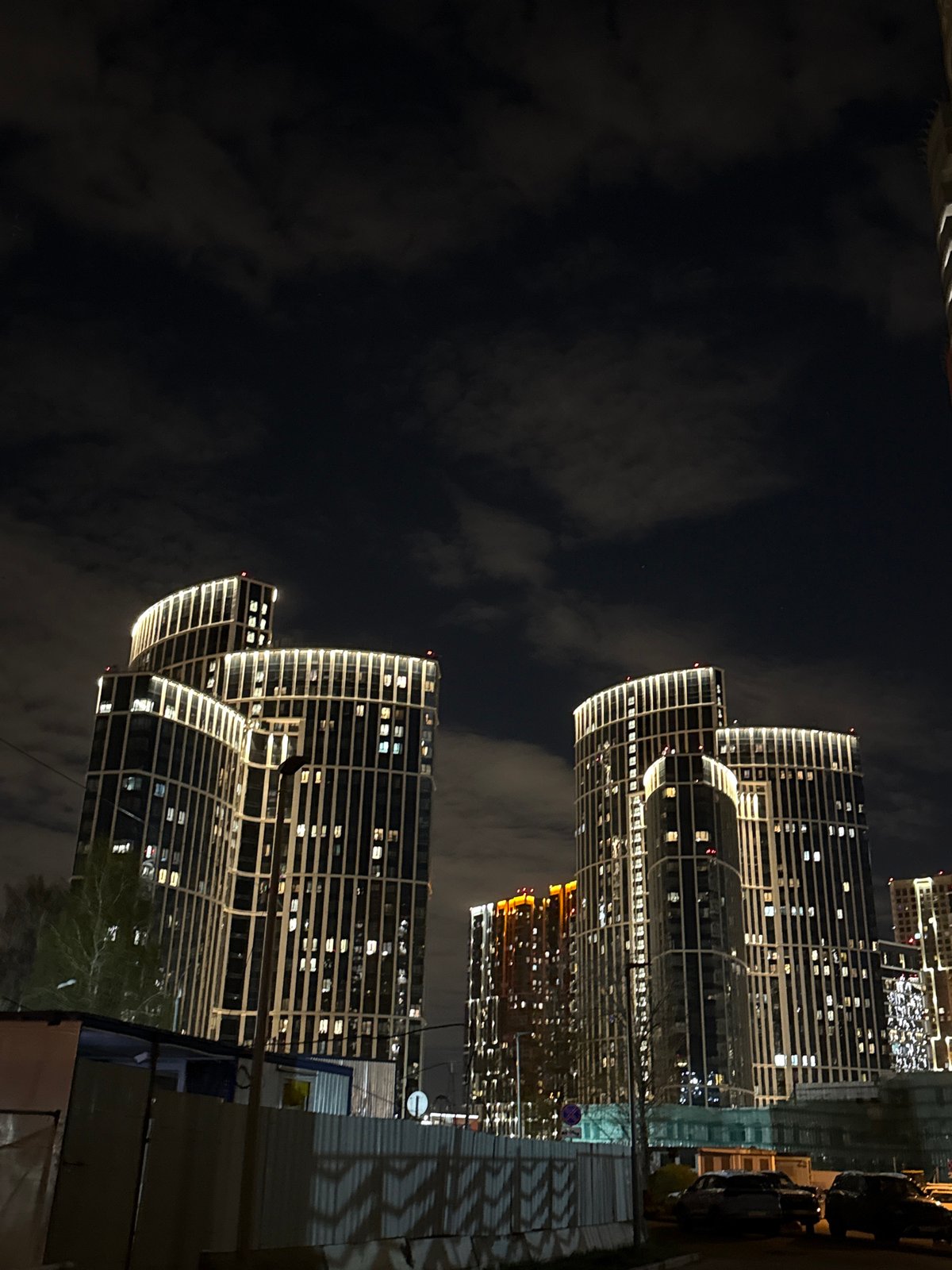 Nighttime cityscape documented in Khimki, Russia