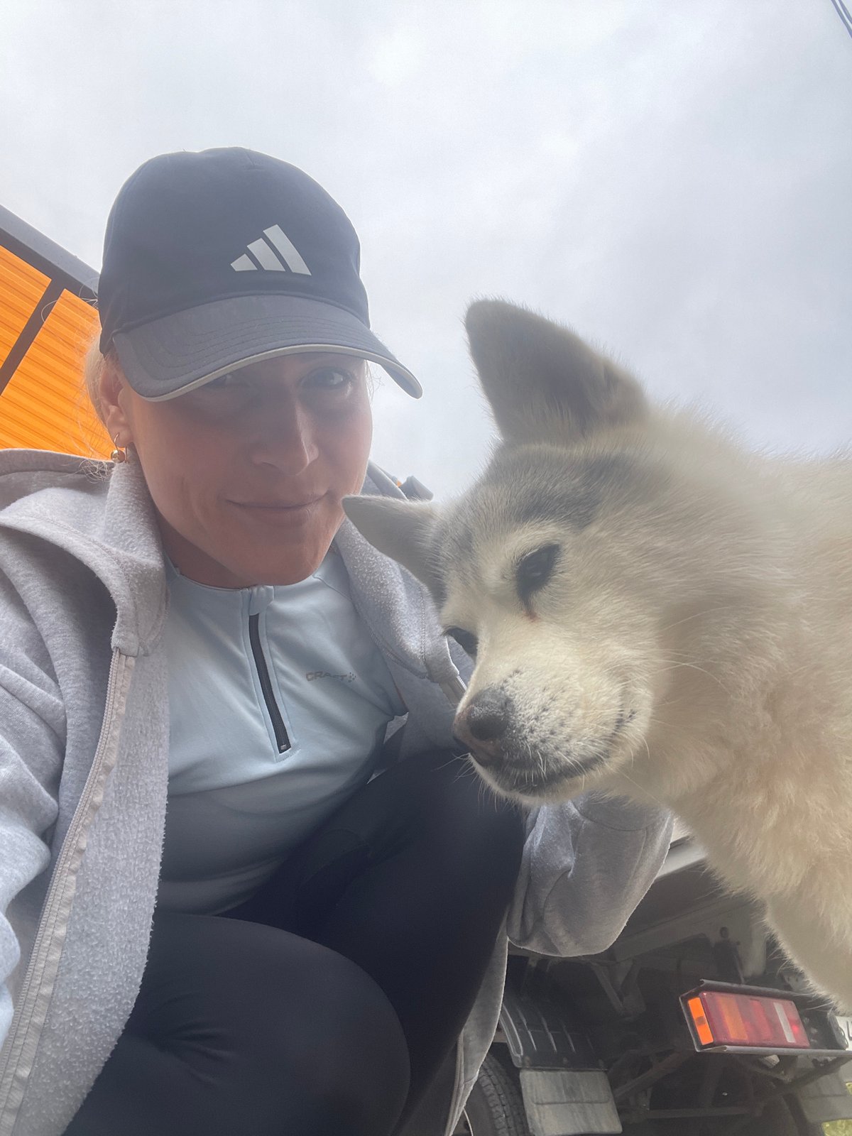 Morning moments with dog and resident in Baranovka, Russia