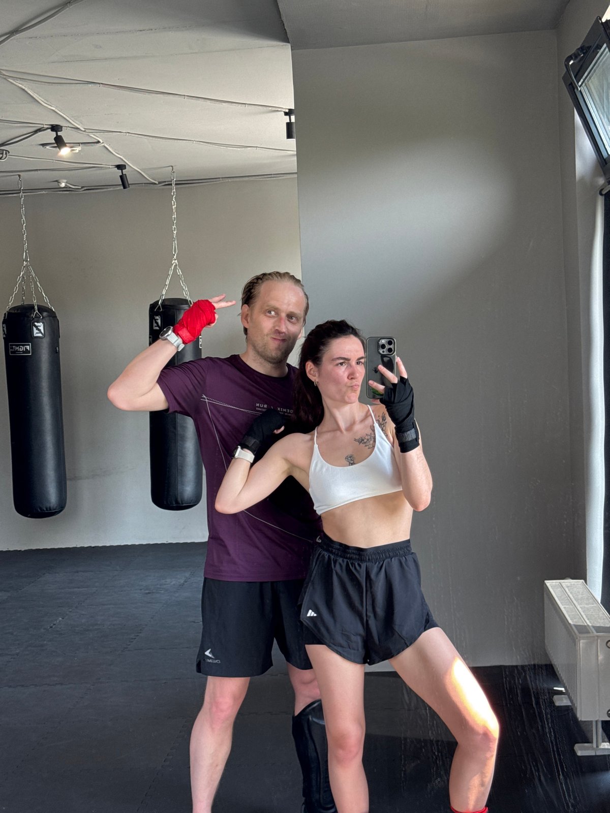 Gym selfie captured at boxing facility in Tyumen