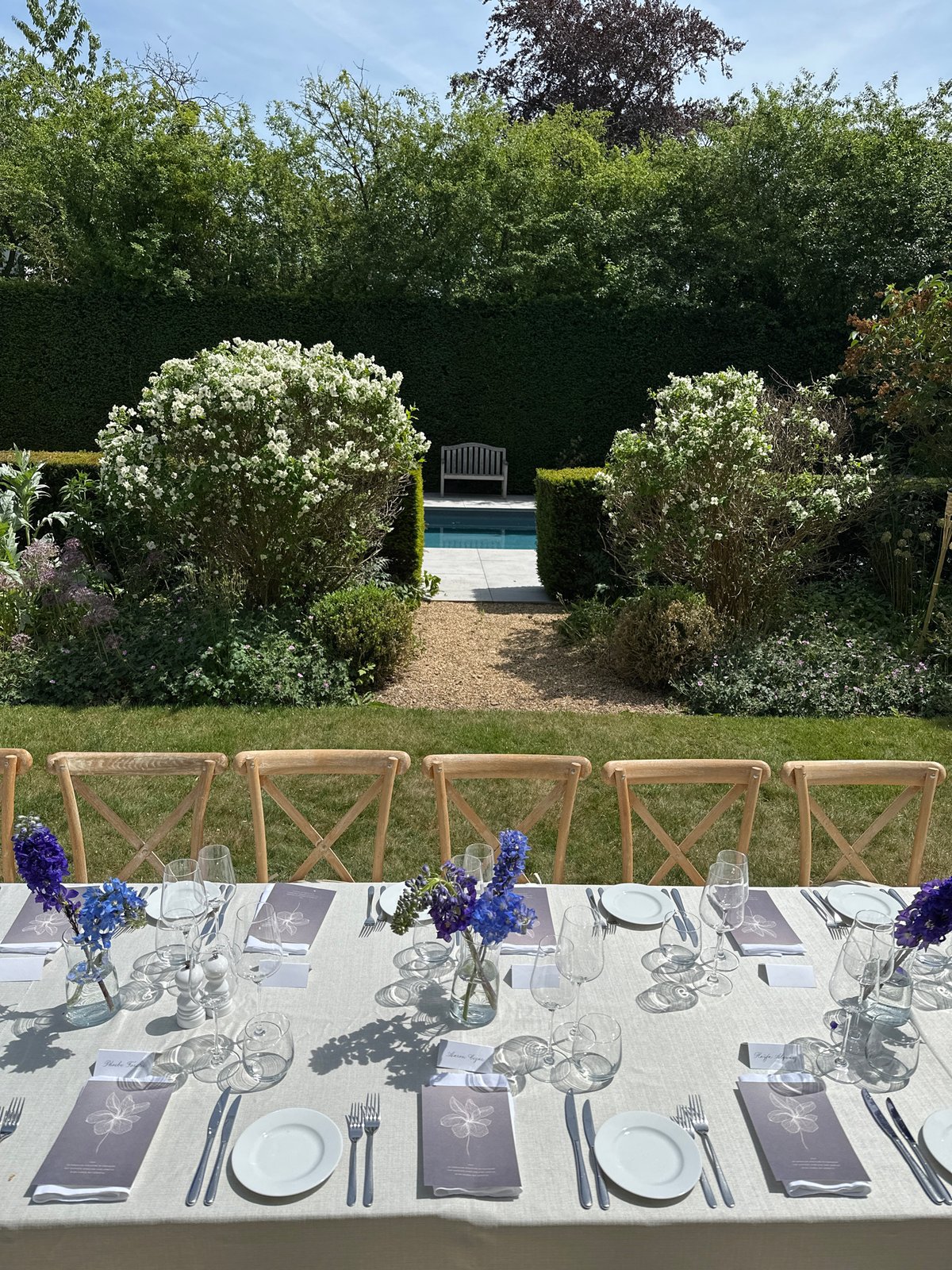 Formal outdoor gathering with dining and art studio documented Cambridge