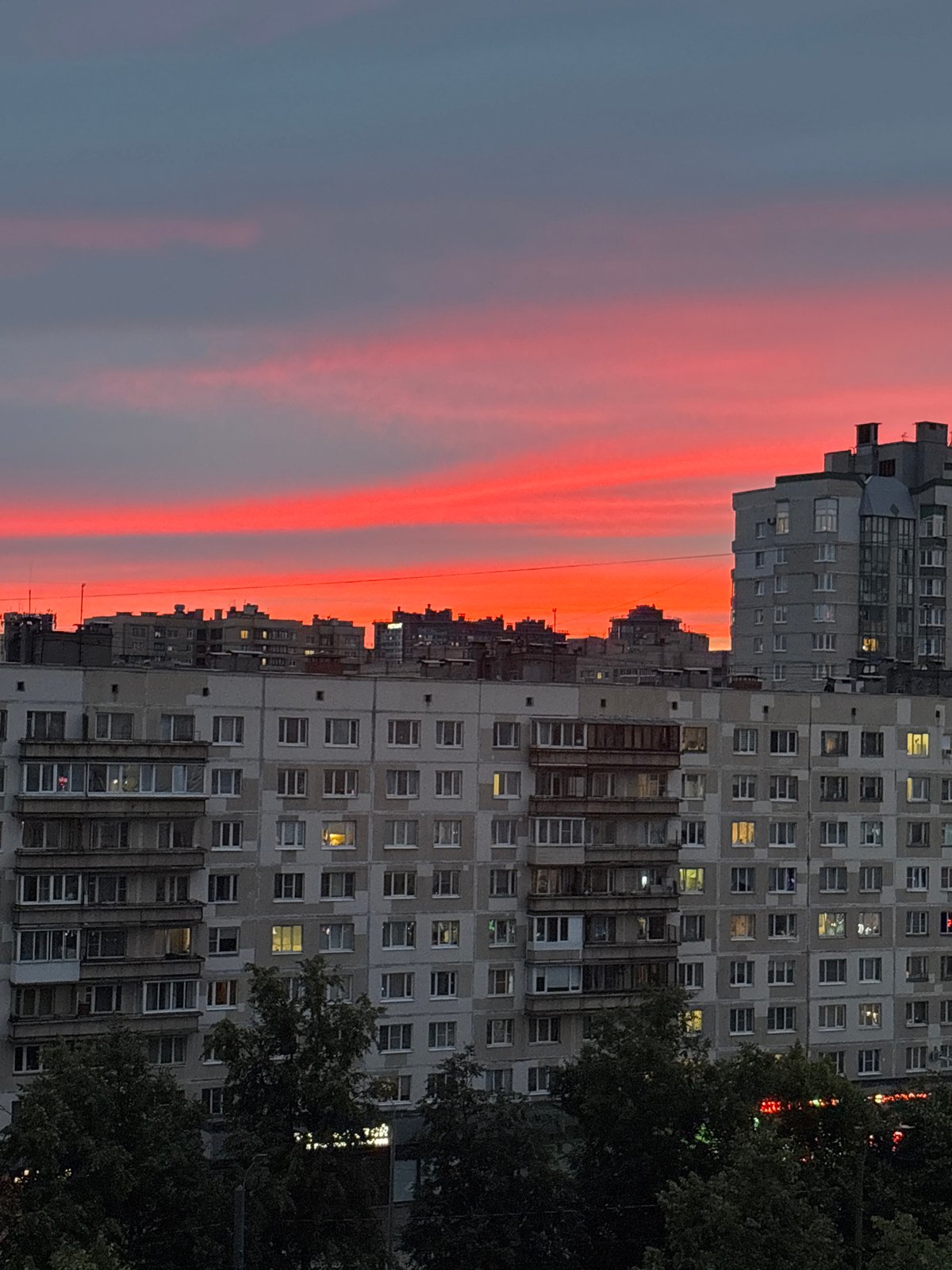 Sunset over a Russian city, shot from multiple angles
