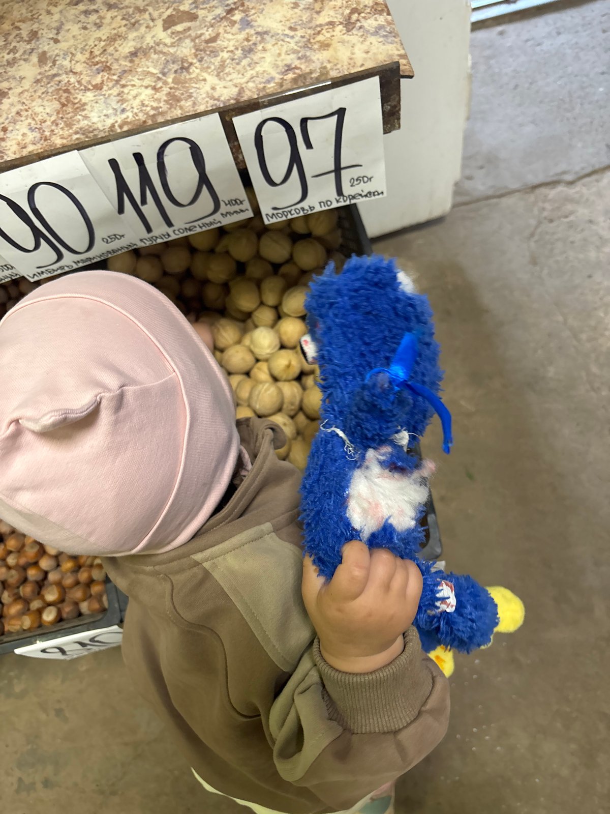 Everyday market life in Chaikovsky, nuts, toys, and a cat