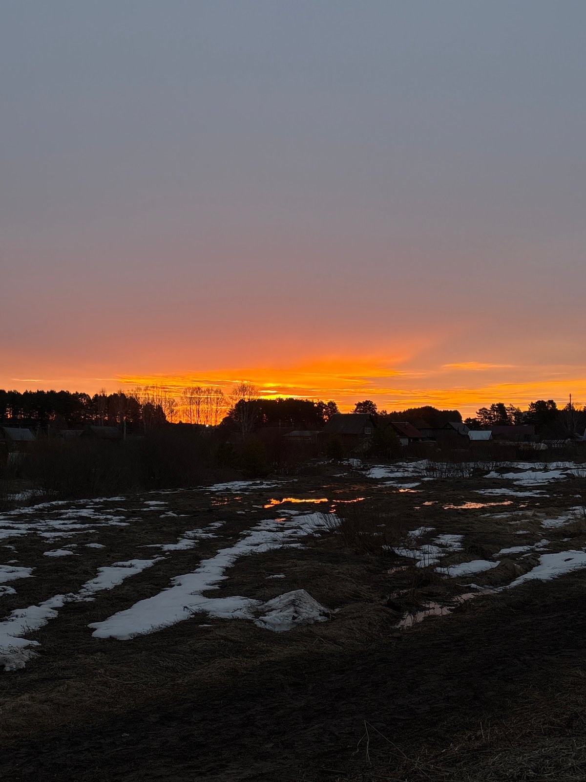 Sunset observed over rural Rusalevka, Russia landscape