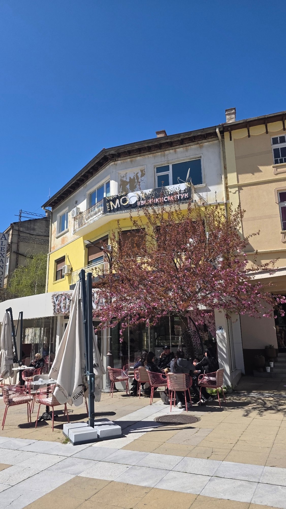 Spring morning street life observed in Blagoevgrad, Bulgaria