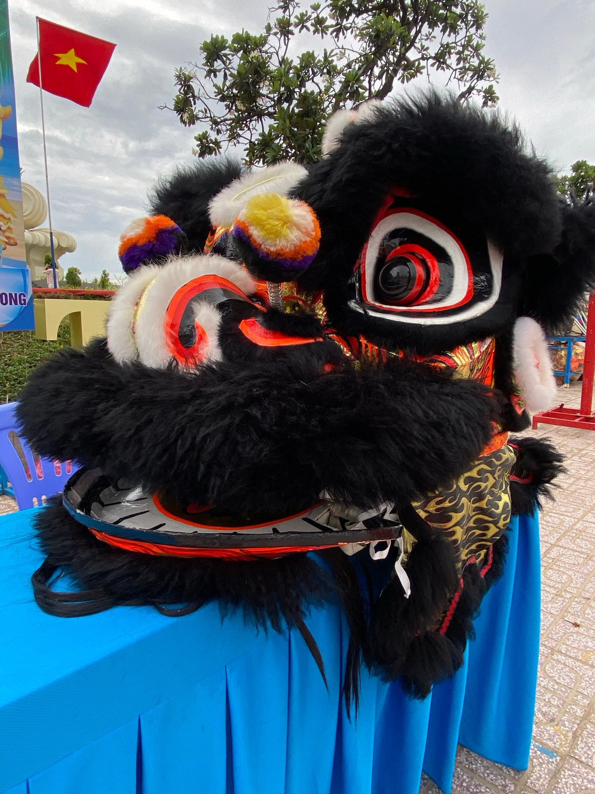 Lion dance performance and acrobatics on the streets of Nha Trang