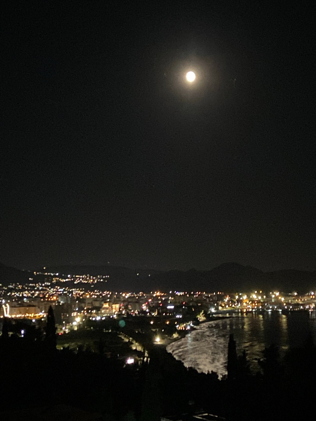 Full moon lights up Šušanj Montenegro coastline