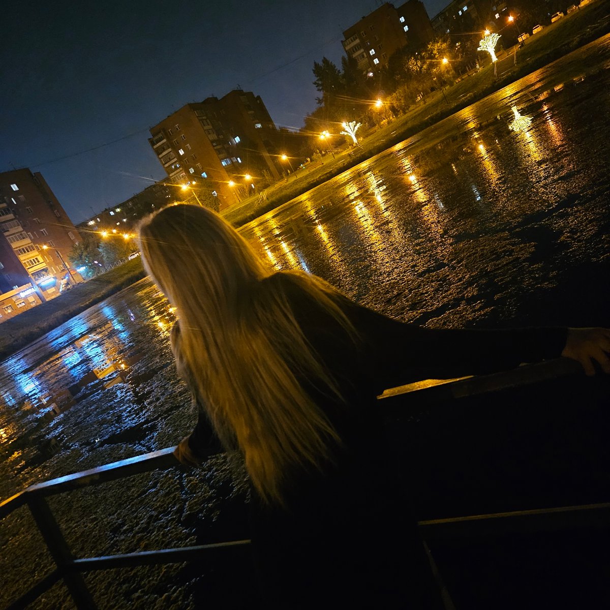 Late-night street wandering in Chelyabinsk with a dog in tow